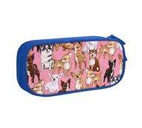 IguaTu Chiwawas Dog Pink Pencil Case, Large Capacity Double Layer Student Pencil Case - Durable Oxford Fabric School and Office Supplies Organizer