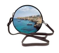 IguaTu Coastal of Malta Round Leather Shoulder Bag for Women with Detachable Strap, Stylish Crossbody Circle Purse