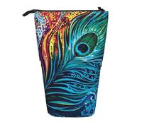 IguaTu Colored Peacock Expandable Pencil Case, Telescopic Stationery Organizer, Durable Oxford Fabric Multi-Use Bag for Pens, Makeup