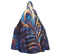 IGUATU Colored peacock Halloween Adult Hooded Cloak Long Costume Cape with Ribbon Tie, Full Print Cosplay Robe for Party & Masquerade