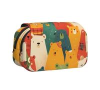 IguaTu Colorful Bears Double-Layer Pencil Case, Oxford Fabric Pen Pouch with Zipper and Flap, Large Capacity Stationery Bag for School Office Travel