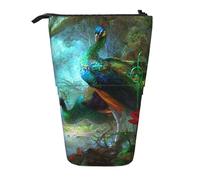 IguaTu Colorful Peacock Expandable Pencil Case, Telescopic Stationery Organizer, Durable Oxford Fabric Multi-Use Bag for Pens, Makeup