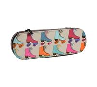 IguaTu Colorful Roller Skates Hard Shell Leather Pencil Case & Makeup Organizer - Waterproof Zippered Cosmetic Brush Bag, Compact Travel Pen Pouch for School, Office Gift