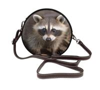 IguaTu Cub Raccoon Round Leather Shoulder Bag for Women with Detachable Strap, Stylish Crossbody Circle Purse