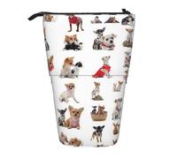 IguaTu Cute Chihuahua Pug Pattern Expandable Pencil Case, Telescopic Stationery Organizer, Durable Oxford Fabric Multi-Use Bag for Pens, Makeup