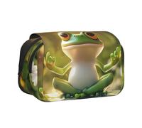 IguaTu Cute Funny Frog Doing Yoga Double-Layer Pencil Case, Oxford Fabric Pen Pouch with Zipper and Flap, Large Capacity Stationery Bag for School Office Travel