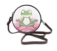 IguaTu Cute Funny Frog Doing Yoga Round Leather Shoulder Bag for Women with Detachable Strap, Stylish Crossbody Circle Purse