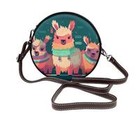 IguaTu Cute Llama Cartoon Round Leather Shoulder Bag for Women with Detachable Strap, Stylish Crossbody Circle Purse