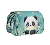 IguaTu Cute Panda Bamboo Star Double-Layer Pencil Case, Oxford Fabric Pen Pouch with Zipper and Flap, Large Capacity Stationery Bag for School Office Travel