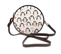 IguaTu Cute Penguin Round Leather Shoulder Bag for Women with Detachable Strap, Stylish Crossbody Circle Purse