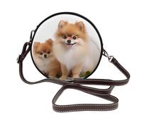 IguaTu Cute pomeranian Round Leather Shoulder Bag for Women with Detachable Strap, Stylish Crossbody Circle Purse