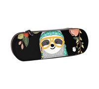 IguaTu Cute Sloth Hard Shell Leather Pencil Case & Makeup Organizer - Waterproof Zippered Cosmetic Brush Bag, Compact Travel Pen Pouch for School, Office Gift