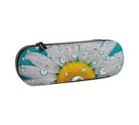 IguaTu Daisy Flowers Hard Shell Leather Pencil Case & Makeup Organizer - Waterproof Zippered Cosmetic Brush Bag, Compact Travel Pen Pouch for School, Office Gift