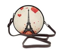 IguaTu Eiffel Tower Heart Airplane pattern Round Leather Shoulder Bag for Women with Detachable Strap, Stylish Crossbody Circle Purse