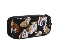 IguaTu English Bulldogs Pencil Case, Large Capacity Double Layer Student Pencil Case - Durable Oxford Fabric School and Office Supplies Organizer