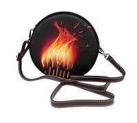 IguaTu Flames Matches Round Leather Shoulder Bag for Women with Detachable Strap, Stylish Crossbody Circle Purse