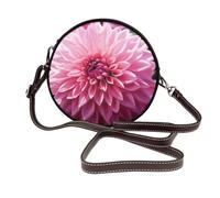 IguaTu Floral Pink Dahlia Flower Round Leather Shoulder Bag for Women with Detachable Strap, Stylish Crossbody Circle Purse