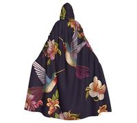 IguaTu Flower Hummingbirds Embroidery Halloween Adult Hooded Cloak Long Costume Cape with Ribbon Tie, Full Print Cosplay Robe for Party & Masquerade