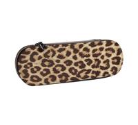 IguaTu Fun Leopard Print Hard Shell Leather Pencil Case & Makeup Organizer - Waterproof Zippered Cosmetic Brush Bag, Compact Travel Pen Pouch for School, Office Gift