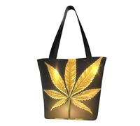 IguaTu Golden Cannabis Women Casual Shoulder Tote Bag Large Capacity Lightweight Handbag with Zipper for Shopping Travel and Daily Use