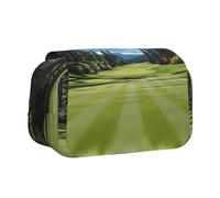 IguaTu Golf Course Lawn Double-Layer Pencil Case, Oxford Fabric Pen Pouch with Zipper and Flap, Large Capacity Stationery Bag for School Office Travel