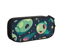 IguaTu Green Aliens Large Capacity Pencil Case - Double Layer Stationery Organiser for School, Office, Travel Use