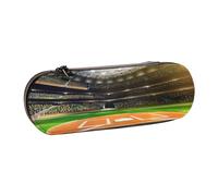 IguaTu Green Baseball Field Backdrop Hard Shell Leather Pencil Case & Makeup Organizer - Waterproof Zippered Cosmetic Brush Bag, Compact Travel Pen Pouch for School, Office Gift