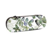 IguaTu Green Eucalyptus Leaves Hard Shell Leather Pencil Case & Makeup Organizer - Waterproof Zippered Cosmetic Brush Bag, Compact Travel Pen Pouch for School, Office Gift