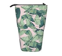 IguaTu Green Palm Tree Leaves Pink Expandable Pencil Case, Telescopic Stationery Organizer, Durable Oxford Fabric Multi-Use Bag for Pens, Makeup