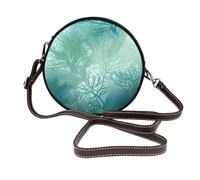 IguaTu Green Sea Blue Seaweed Round Leather Shoulder Bag for Women with Detachable Strap, Stylish Crossbody Circle Purse