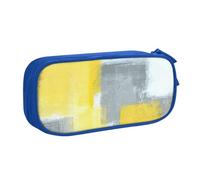 IguaTu Grey and Yellow Abstract Art Painting Pencil Case, Large Capacity Double Layer Student Pencil Case - Durable Oxford Fabric School and Office Supplies Organizer