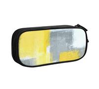 IguaTu Grey and Yellow Abstract Art Painting Pencil Case, Large Capacity Double Layer Student Pencil Case - Durable Oxford Fabric School and Office Supplies Organizer