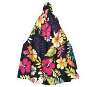 IguaTu Hawaiian Flower Halloween Adult Hooded Cloak Long Costume Cape with Ribbon Tie, Full Print Cosplay Robe for Party & Masquerade