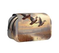 IguaTu Hunting Flying Wild Ducks Double-Layer Pencil Case, Oxford Fabric Pen Pouch with Zipper and Flap, Large Capacity Stationery Bag for School Office Travel