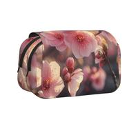 IguaTu Japanese Spring Plum Floral Double-Layer Pencil Case, Oxford Fabric Pen Pouch with Zipper and Flap, Large Capacity Stationery Bag for School Office Travel