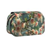 IguaTu Japanese Spring Plum Floral Double-Layer Pencil Case, Oxford Fabric Pen Pouch with Zipper and Flap, Large Capacity Stationery Bag for School Office Travel