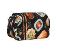 IguaTu Japanese Sushi Shrimp Double-Layer Pencil Case, Oxford Fabric Pen Pouch with Zipper and Flap, Large Capacity Stationery Bag for School Office Travel