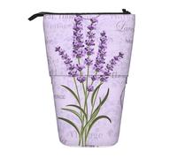 IguaTu Lavender Stamp Expandable Pencil Case, Telescopic Stationery Organizer, Durable Oxford Fabric Multi-Use Bag for Pens, Makeup