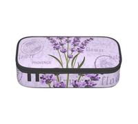 IguaTu Lavender Stamp Large Capacity Pencil Case for School, Stationery Organiser Pouch with Compartments, Zipper Bag