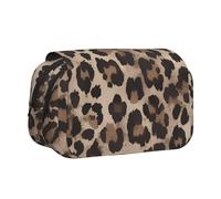 IguaTu Leopard Print Double-Layer Pencil Case, Oxford Fabric Pen Pouch with Zipper and Flap, Large Capacity Stationery Bag for School Office Travel