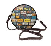 IguaTu License Plate Round Leather Shoulder Bag for Women with Detachable Strap, Stylish Crossbody Circle Purse