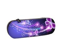 IguaTu Lovely Purple Butterfly Hard Shell Leather Pencil Case & Makeup Organizer - Waterproof Zippered Cosmetic Brush Bag, Compact Travel Pen Pouch for School, Office Gift