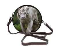 IguaTu Majestic White Bengal Tiger Round Leather Shoulder Bag for Women with Detachable Strap, Stylish Crossbody Circle Purse