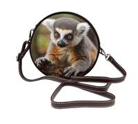 IguaTu Monkey Lemur Cute Round Leather Shoulder Bag for Women with Detachable Strap, Stylish Crossbody Circle Purse