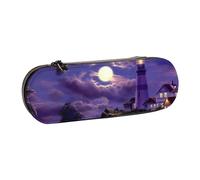 IguaTu Moonlight Lighthouse Hard Shell Leather Pencil Case & Makeup Organizer - Waterproof Zippered Cosmetic Brush Bag, Compact Travel Pen Pouch for School, Office Gift