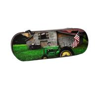 IguaTu Old Tractor Photo Farm Hard Shell Leather Pencil Case & Makeup Organizer - Waterproof Zippered Cosmetic Brush Bag, Compact Travel Pen Pouch for School, Office Gift