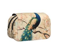IguaTu Oriental Peacock On Flower Tree Double-Layer Pencil Case, Oxford Fabric Pen Pouch with Zipper and Flap, Large Capacity Stationery Bag for School Office Travel