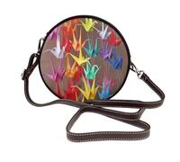 IguaTu Origami Multicolor Papercraft Cranes Round Leather Shoulder Bag for Women with Detachable Strap, Stylish Crossbody Circle Purse