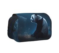 IguaTu Panda and Moon Double-Layer Pencil Case, Oxford Fabric Pen Pouch with Zipper and Flap, Large Capacity Stationery Bag for School Office Travel