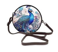 IguaTu Peacock Floral Round Leather Shoulder Bag for Women with Detachable Strap, Stylish Crossbody Circle Purse